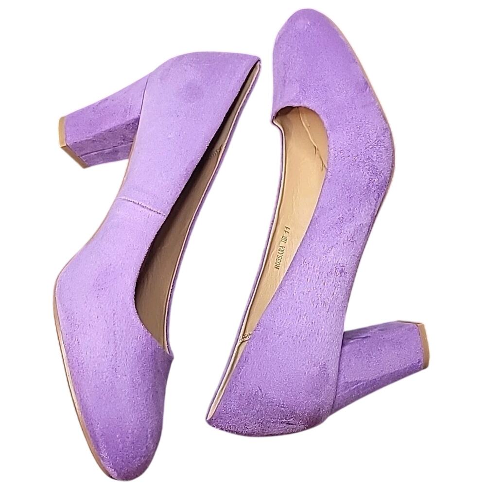 Purple Suede Round Toe Block Heel Pumps Slip On Women's Shoes Size 11